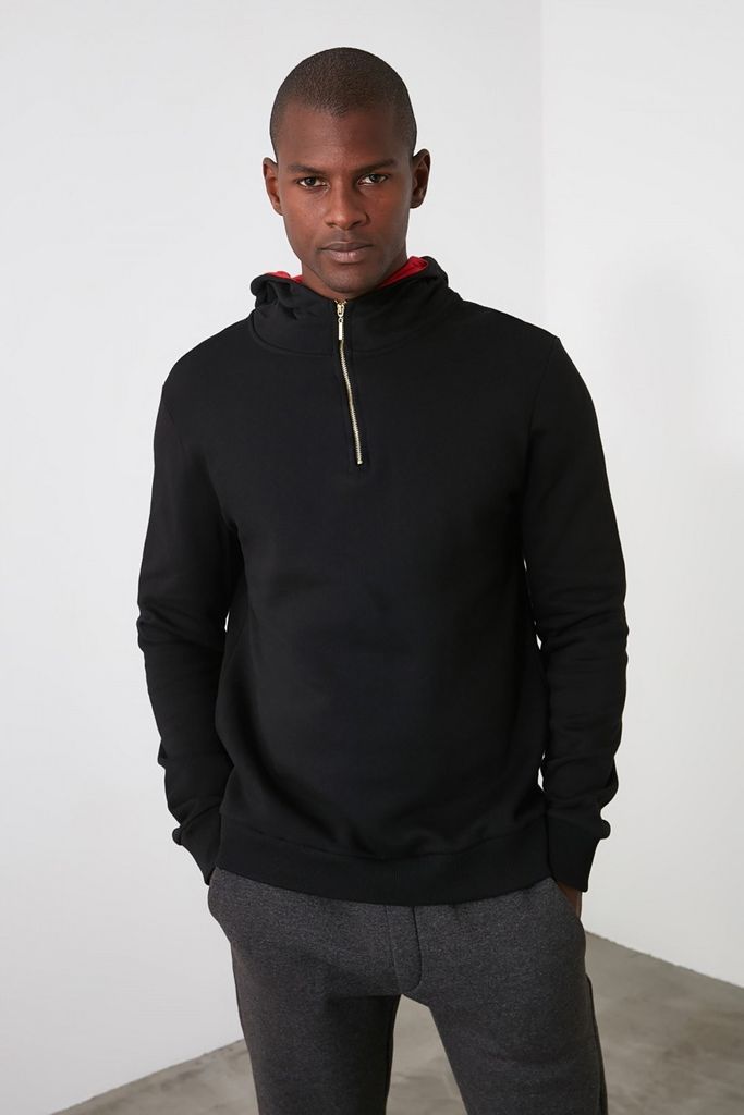 Men's Black Hoodie With Zip size: L, colour: Black