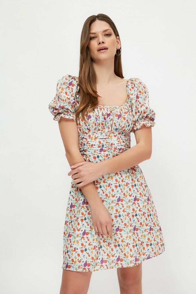 Puff Sleeve Mini Dress size: 10 UK, colour: Ecru