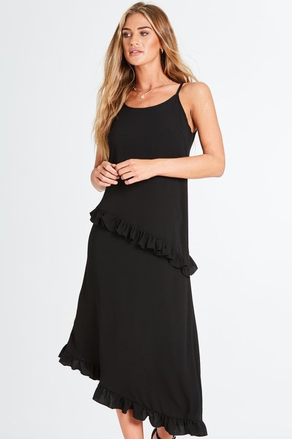 Sanui Cami Frill Dress size: 10 UK, colour: Black