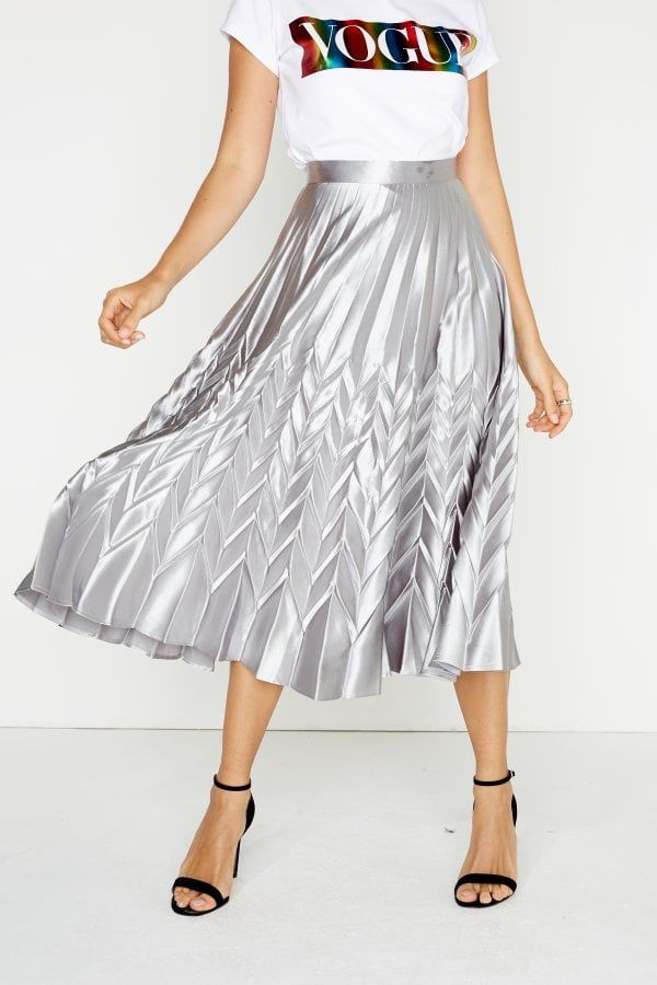 Mirage Chevron Pleat Skirt colour: Silver, size: L