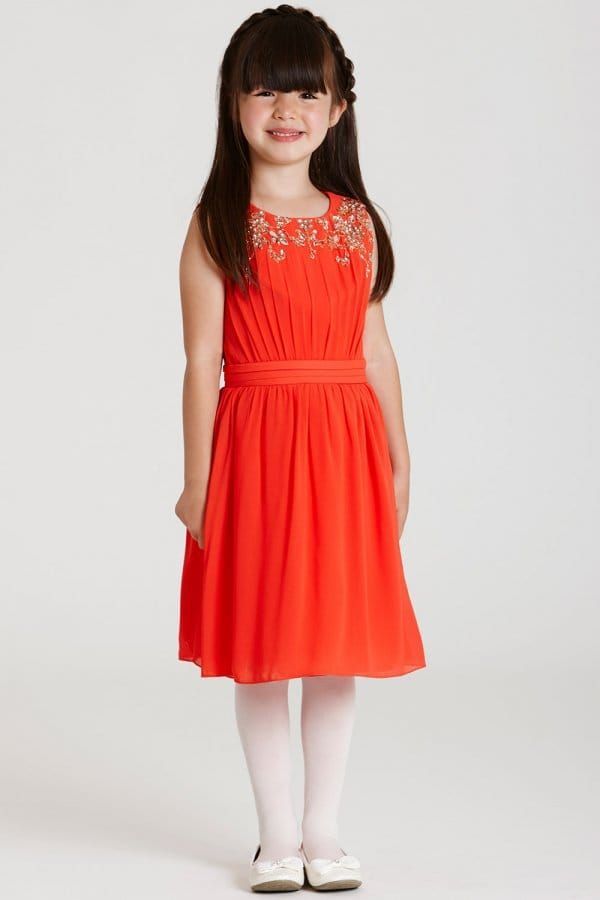 Orange Chiffon Embellished Dress size: 11-12 Yrs, colo