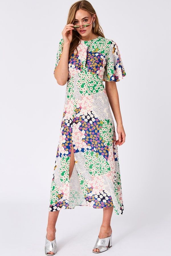 Icon Patchwork Floral-Print Midaxi Dress size: 10 UK, colour: Multi