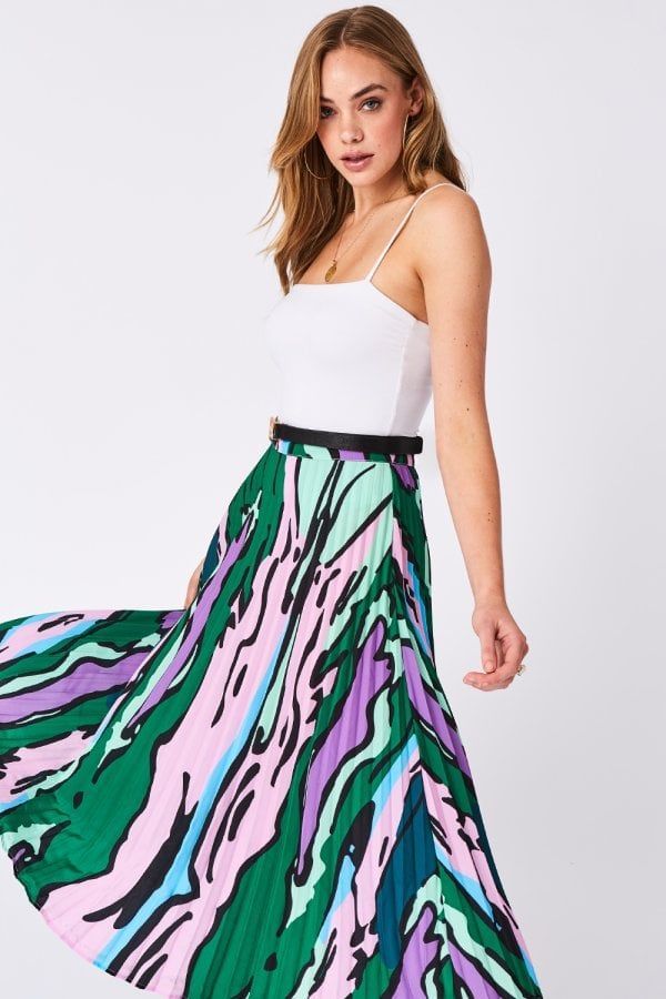 Shapiro Green And Pink Pleated Skirt size: L, colour: Multi Green