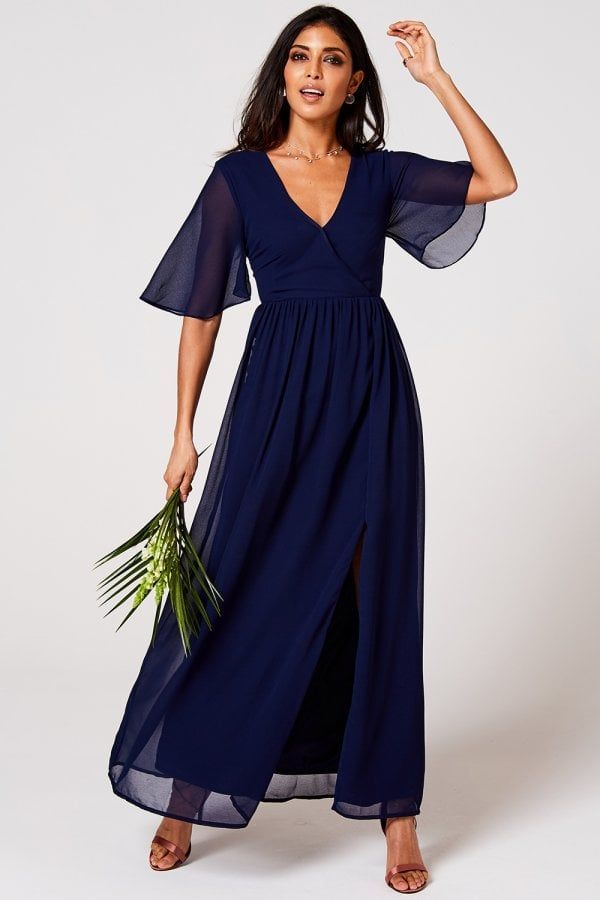 Iris Navy Mock Wrap Maxi Dress size: 10 UK, colour: