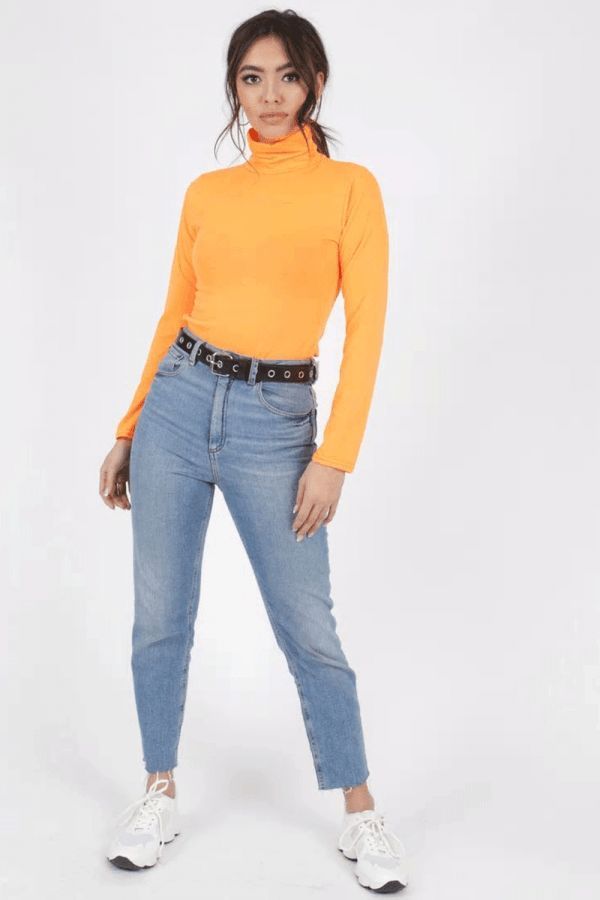 Ipso Neon Orange Polo-Neck Top size: M/L, colour: Orange
