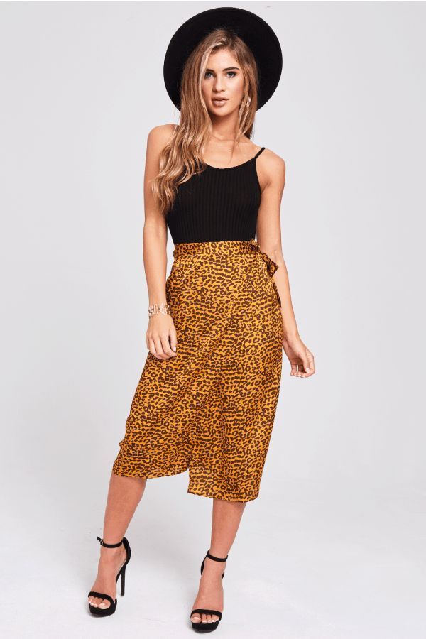 Peyton Satin Wrap Skirt In Leopard size: 10 UK, colour: Leopard