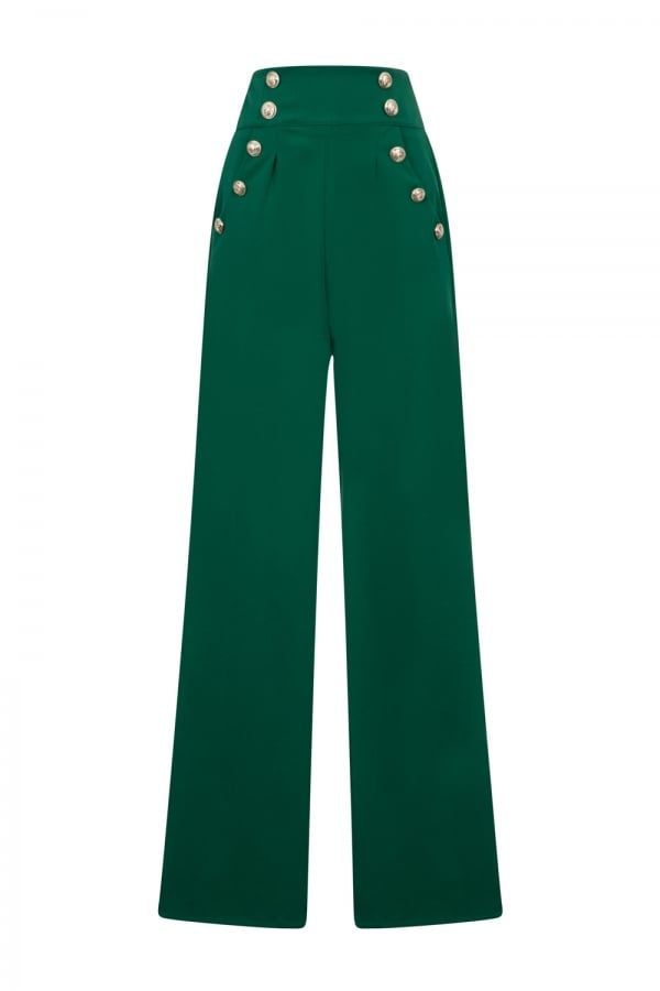 Green High Waist Trouser size: L, colour: Green
