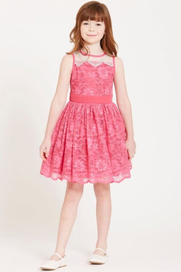 Pink Sheer Lace Dress size: 11-12 Yrs, colour: Pink