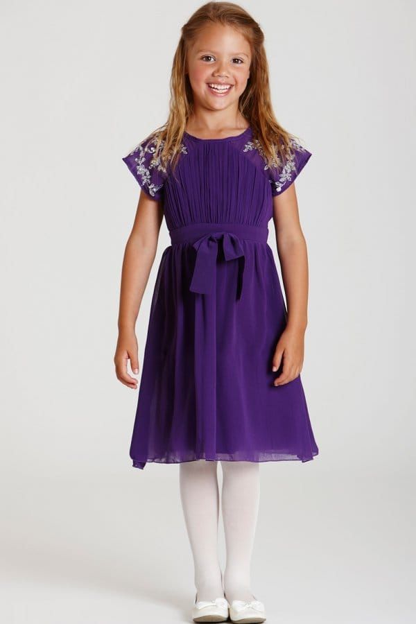Purple Chiffon Bow Waist Dress size: 11-12 Yrs, colour