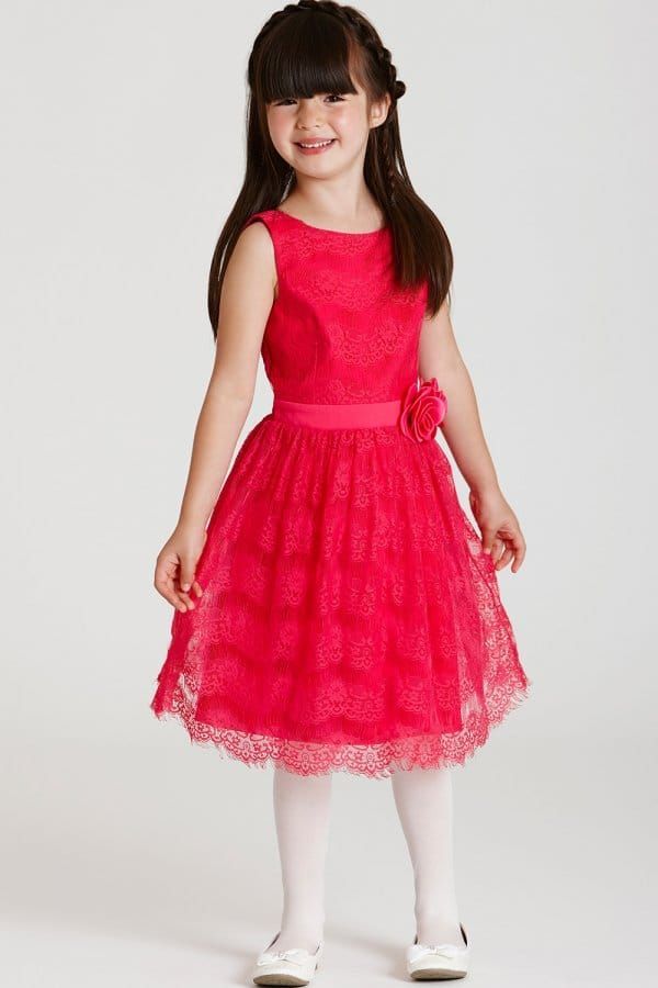 Pink Lace Bow Waist Dress size: 11-12 Yrs, colour: Hot