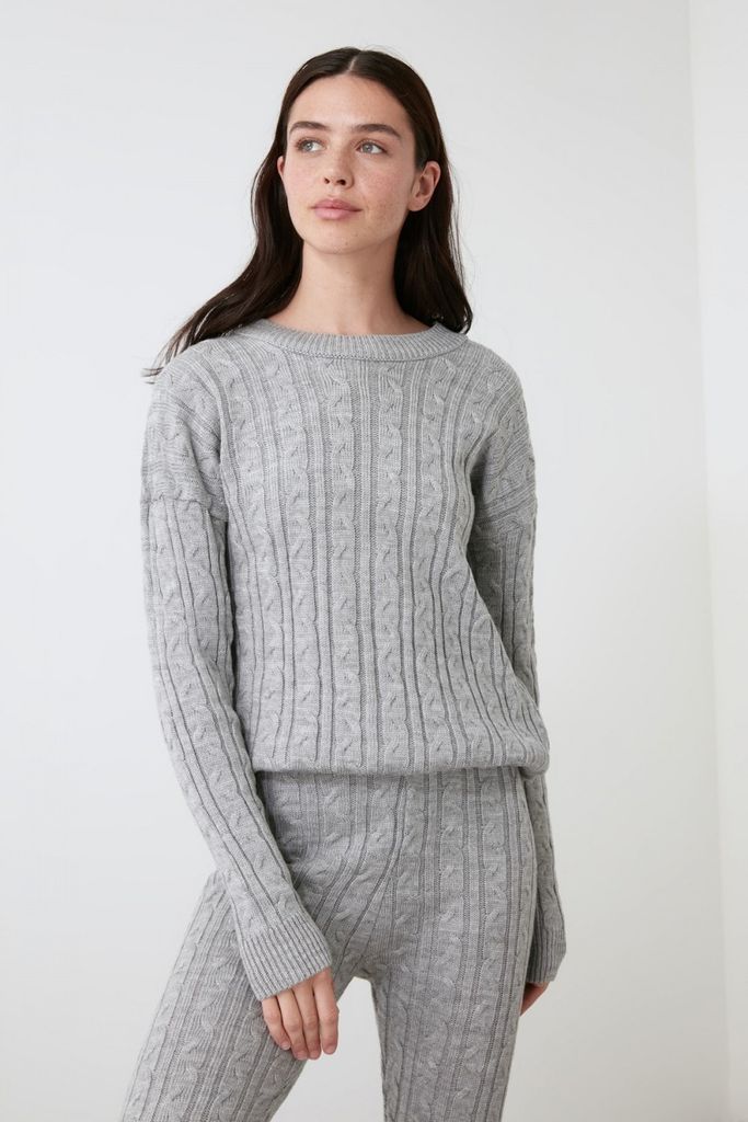 Grey Knit Lounge Co-ord size: L, colour: Grey