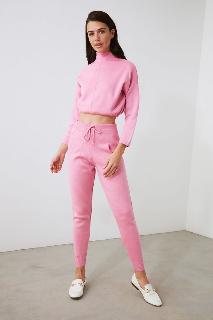 High Neck Crop Jumper Pink Loungewear size: L, colour: Pink