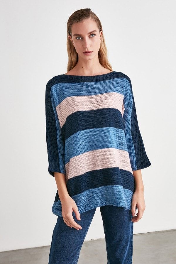 Navy And Pink Stripe Long Jumper size: M/L, colour: Multi