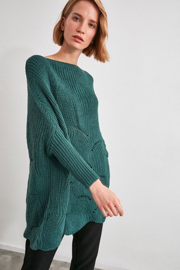 Green Oversized Knit Jumper size: M/L, colour: Green
