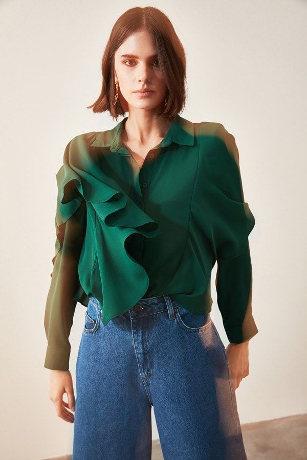 Green Shoulder Detail Shirt size: 10 UK, colour: Green