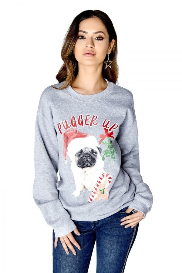 Xmas Pug Jumpers size: L, colour: Grey