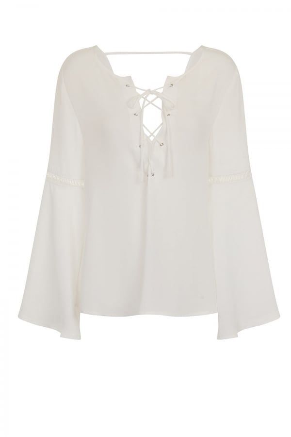 White Hippy Top With Crossed String Chest Detail size: 1