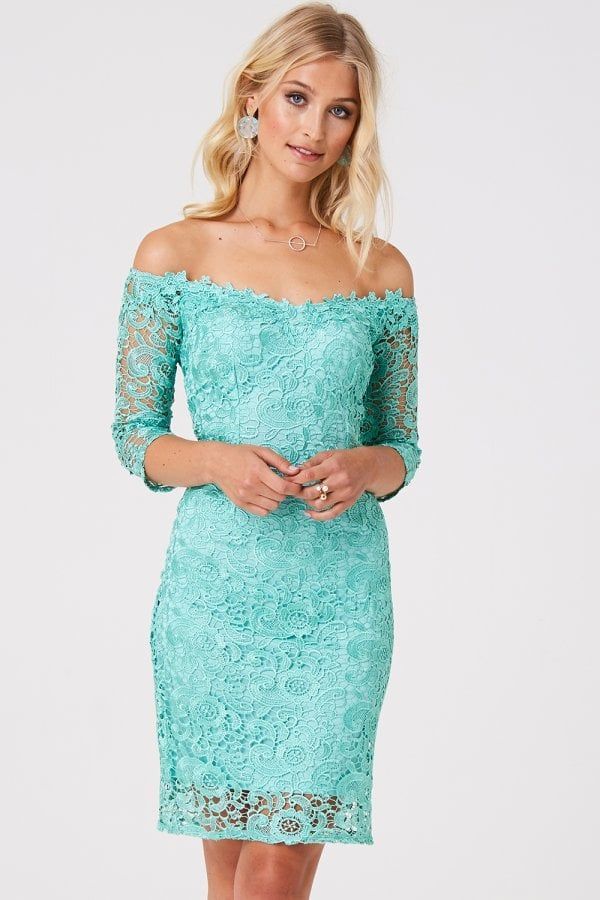Wilton Mint Lace Bardot Dress size: 10 UK, colour: Mint