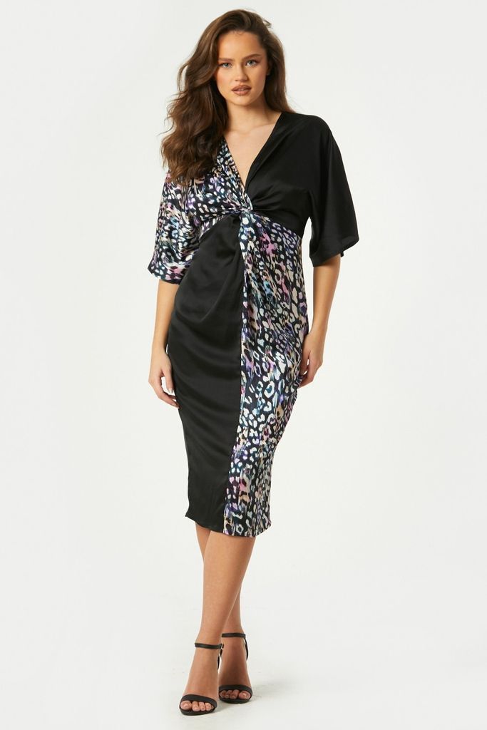 Zaire Leopard-Print Satin Midi Dress size: 10 UK, colo