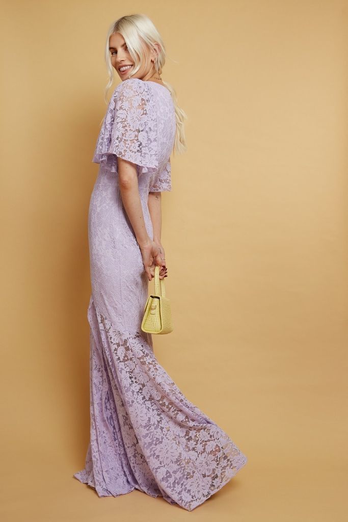 Wilmer Lilac Lace Fishtail Maxi Dress size: 10 UK, col