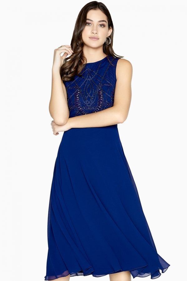 Zara Prom Dress With Beadwork size: 10 UK, colour: Nav