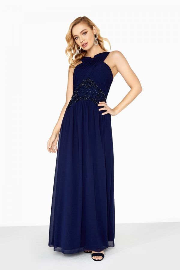 Zara Maxi Dress With Beadwork size: 10 UK, colour: Nav