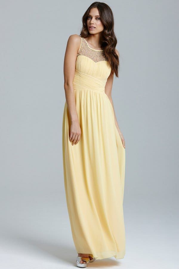 Yellow Embellished Detail Maxi Dress size: 10 UK, colo
