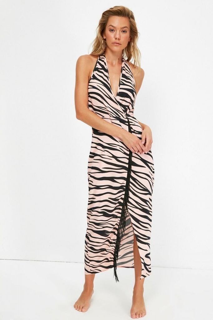 Zebra Print Halter Maxi Dress  size: 10 UK, colour: Mono