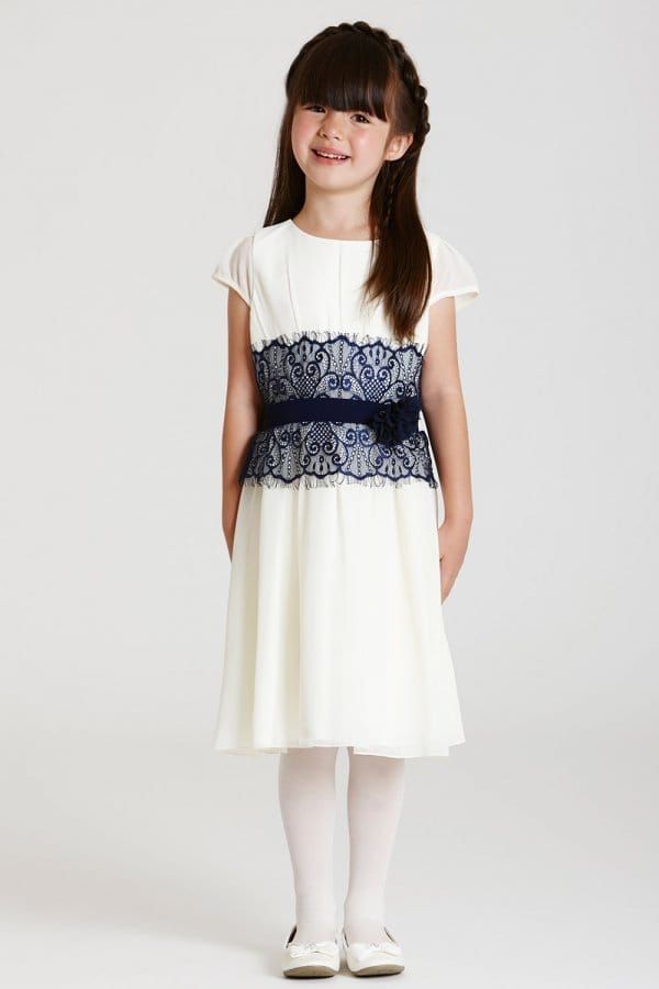 White and Navy Lace Dress size: 11-12 Yrs, colour: Cre