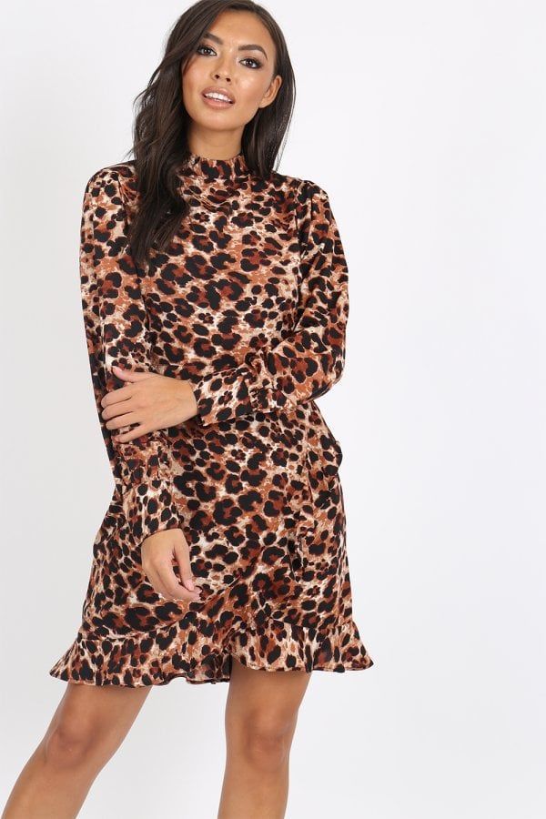 Zelda Brown Leopard Shift Dress size: 10 UK, colour: Animal Print