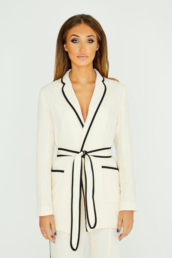 White Belted Blazer With Piping size: 10 UK, colour: Whi
