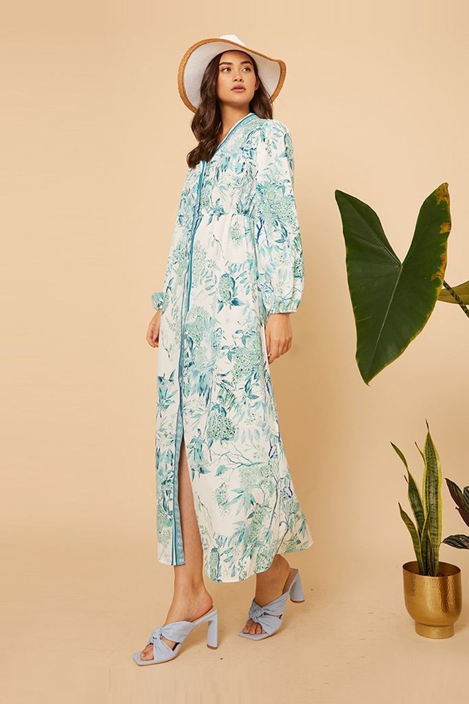 Mint Floral Midi Shirt Dress size: One Size, colour: G
