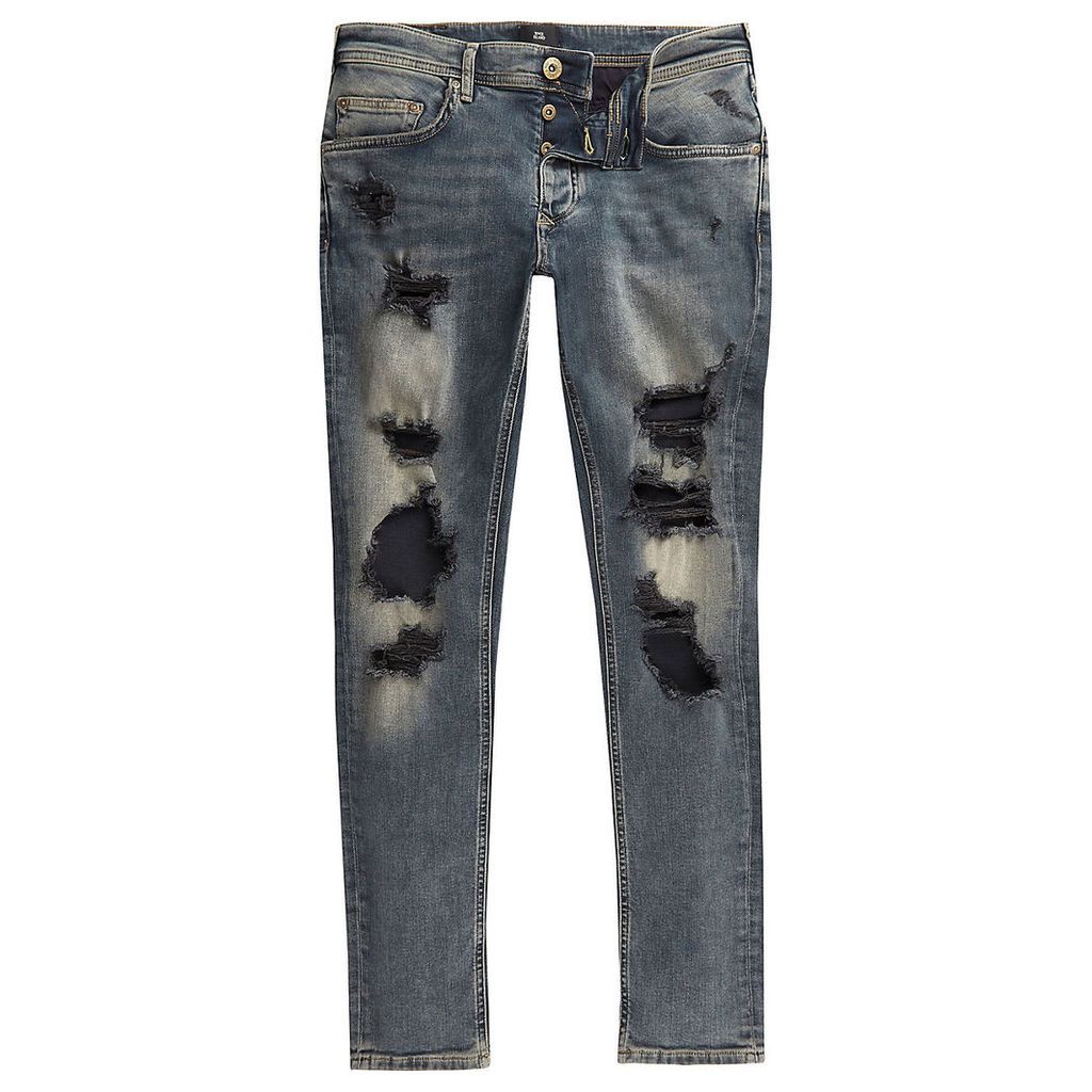 Mens Big and Tall Blue Sid ripped skinny jeans