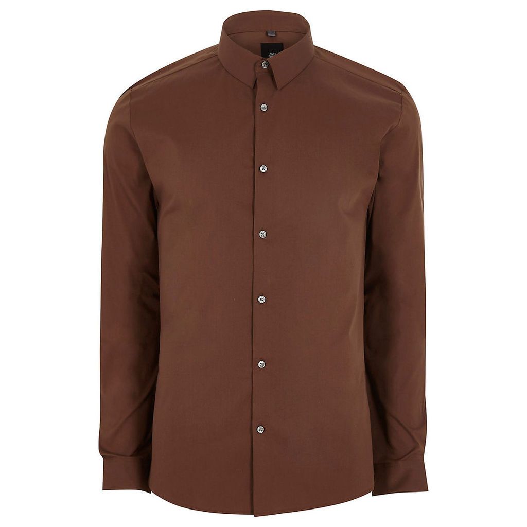 Mens Brown long sleeve muscle fit shirt