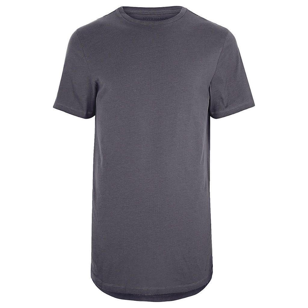 Mens Dark Grey curved hem longline T-shirt