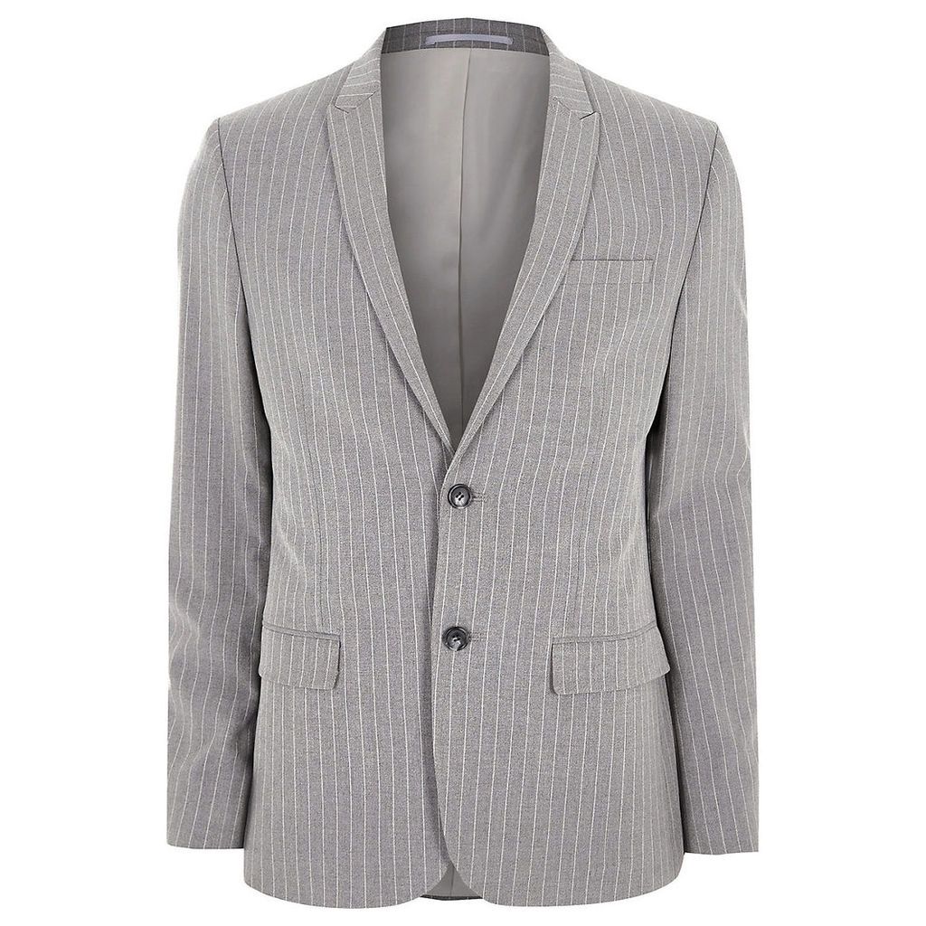 Mens Grey stripe peak lapel suit jacket