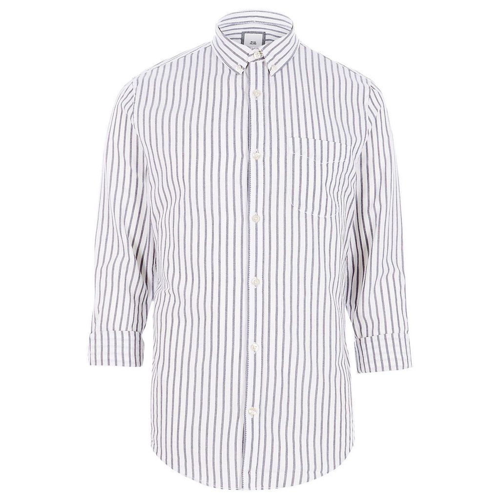 Mens Grey stripe slim fit Oxford shirt