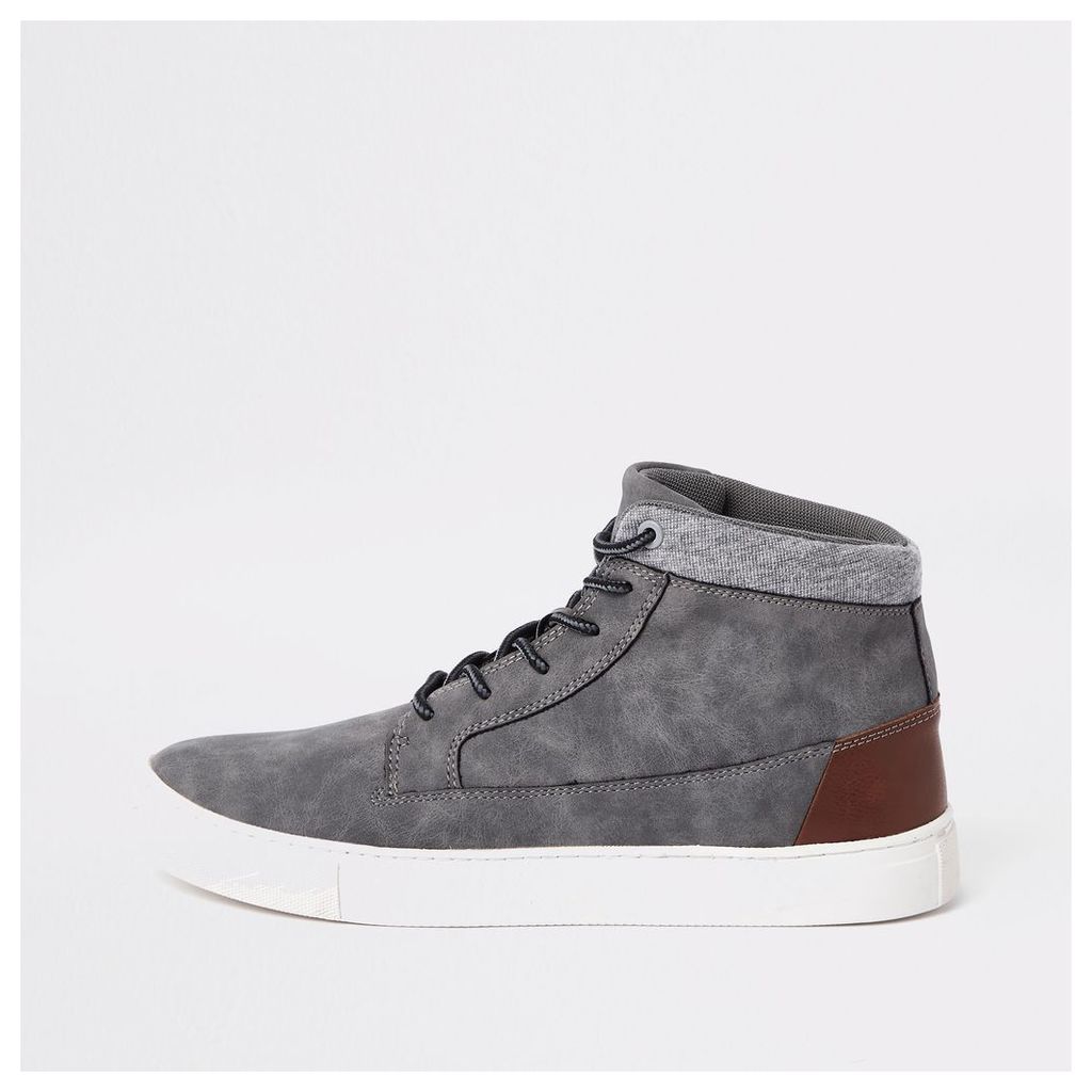 Mens River Island Grey wide fit high top trainers