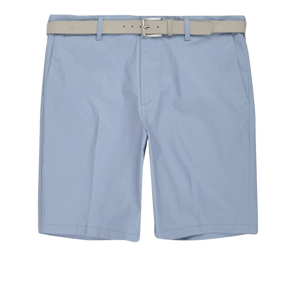 Mens River Island Light Blue belt detail slim fit shorts