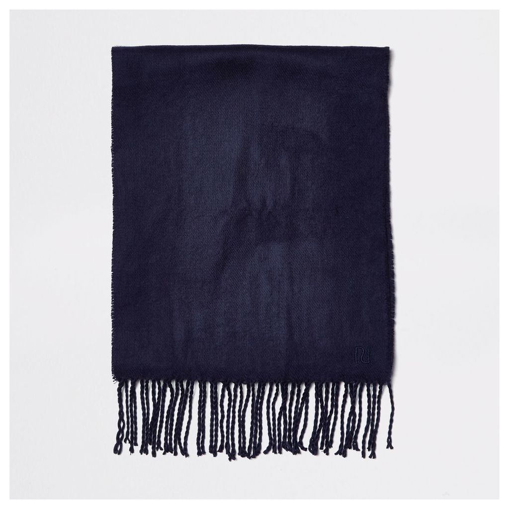 Mens River Island Navy woven embroiderd scarf