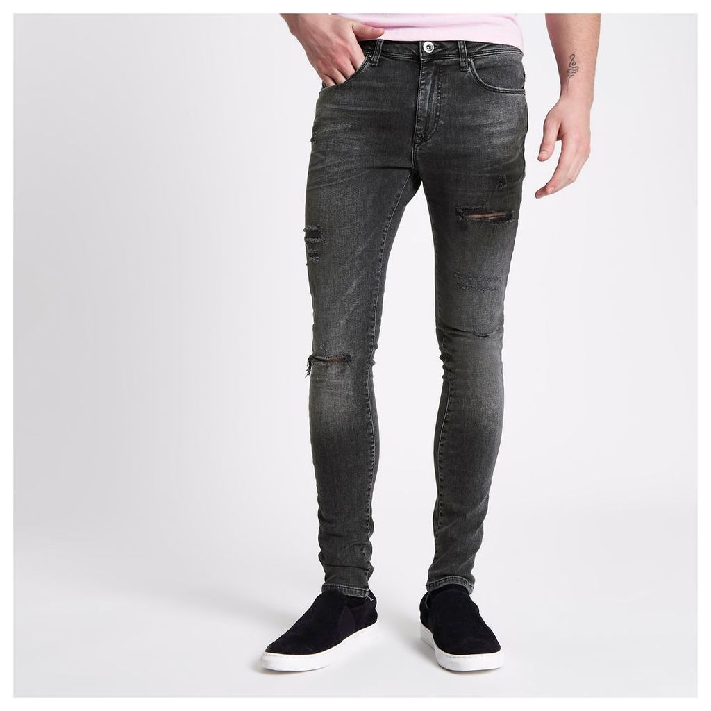 Mens Washed Black Danny ripped super skinny jeans