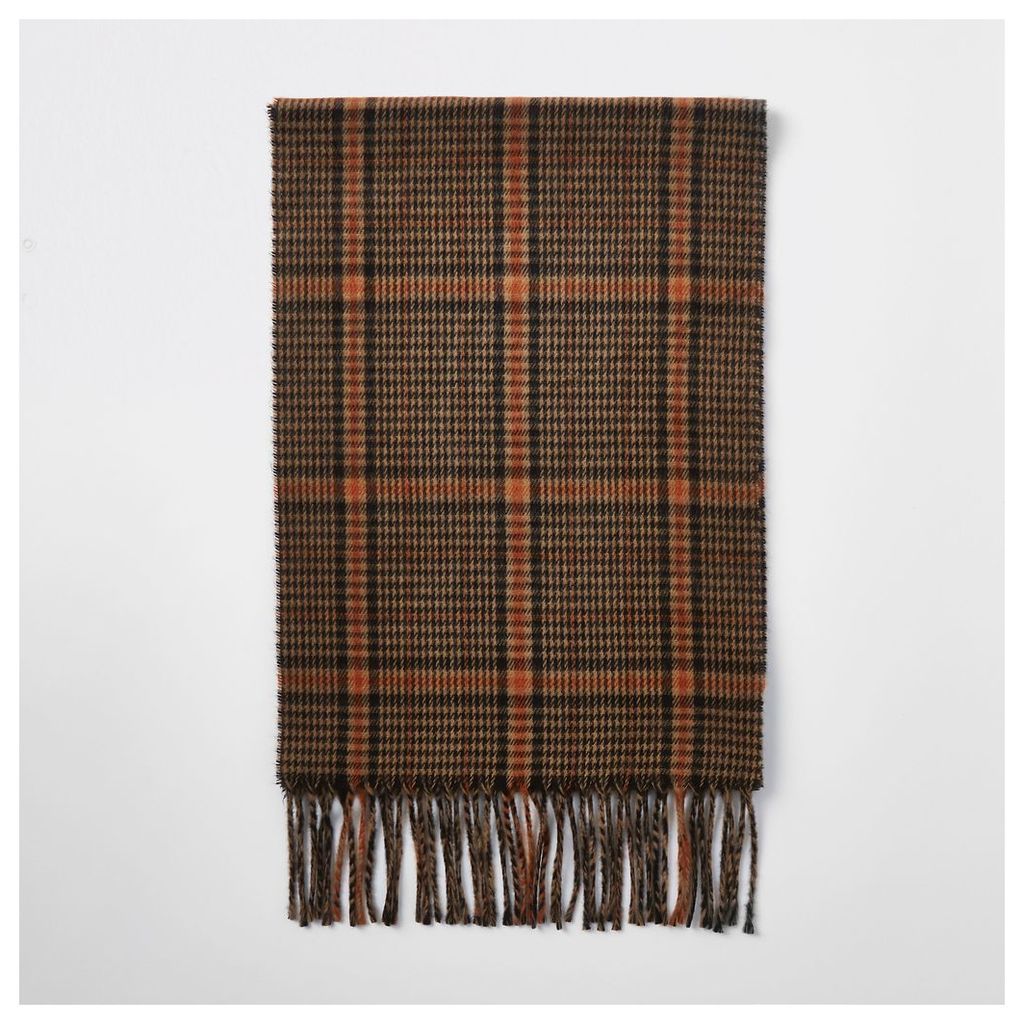 Mens River Island Brown heritage check scarf