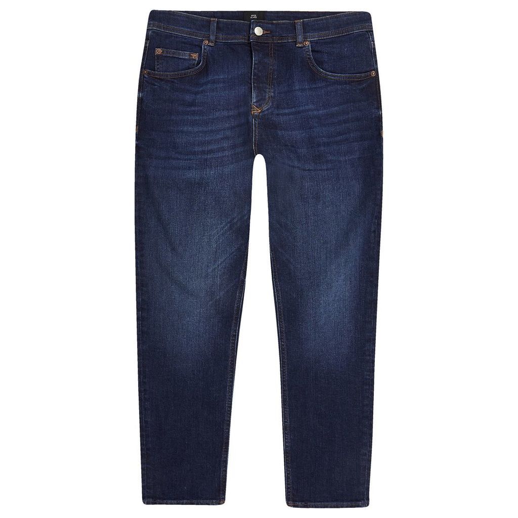 Mens River Island Dark Blue Jimmy tapered cropped jeans