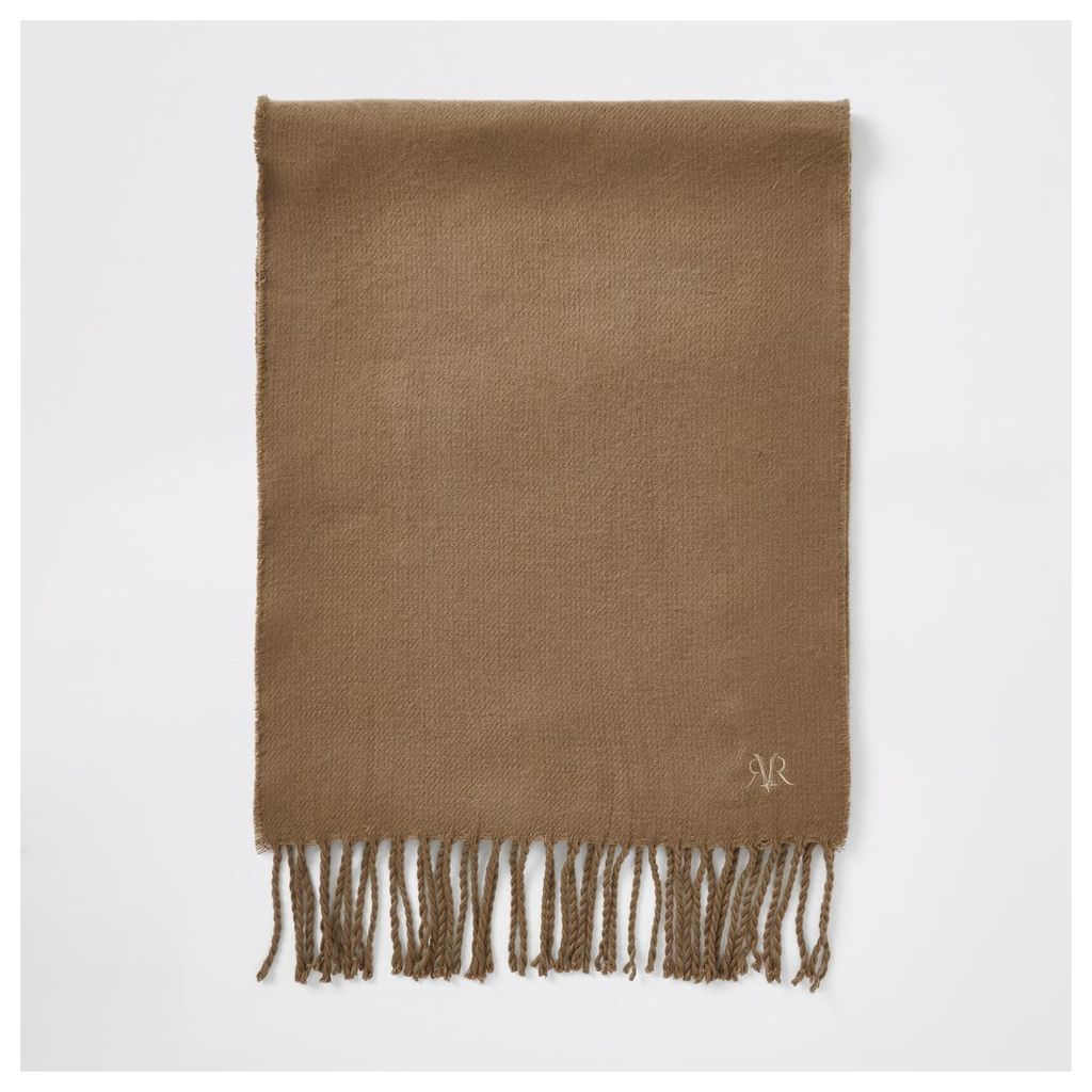 Mens River Island Brown RVR embroidered scarf