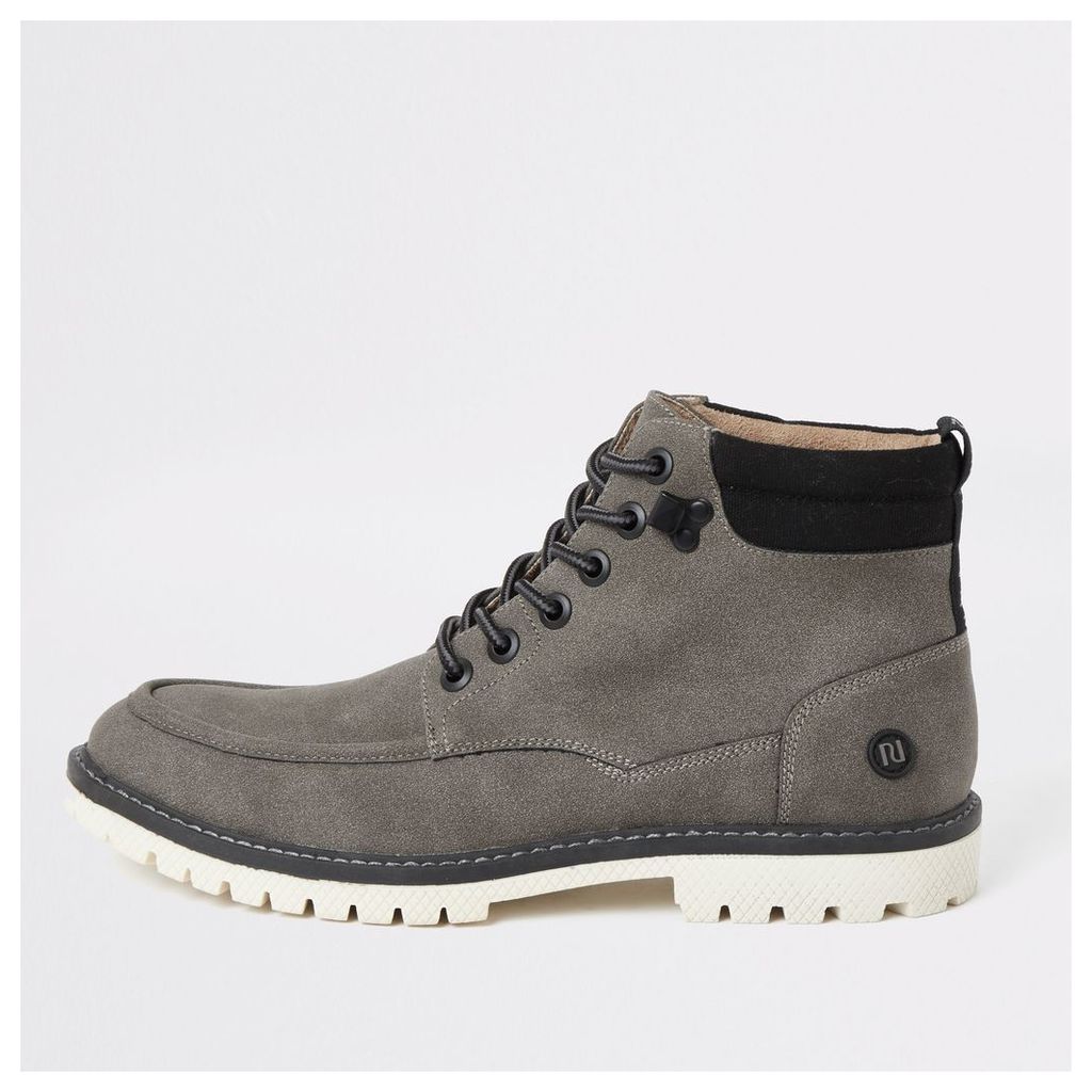 Mens River Island Grey faux suede lace up boots