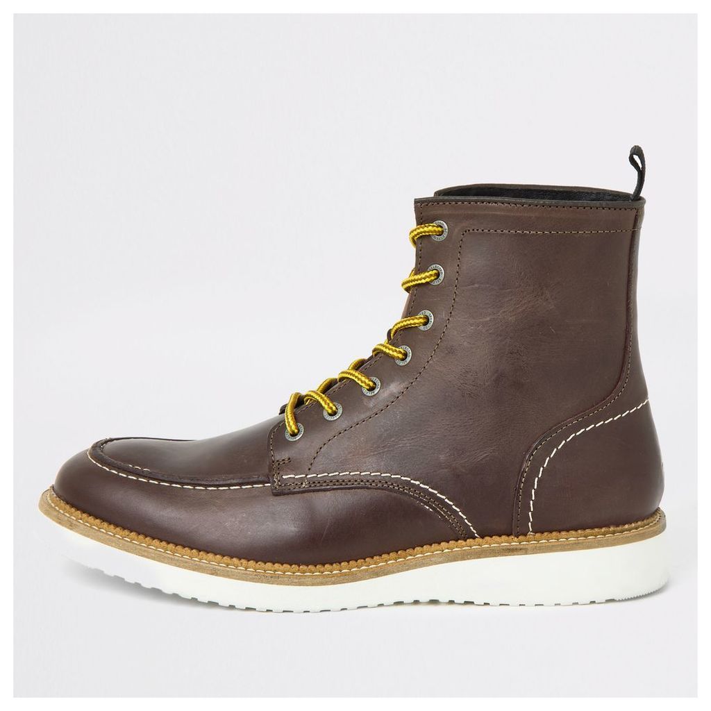 Mens River Island Select Homme Brown leather lace-up boots