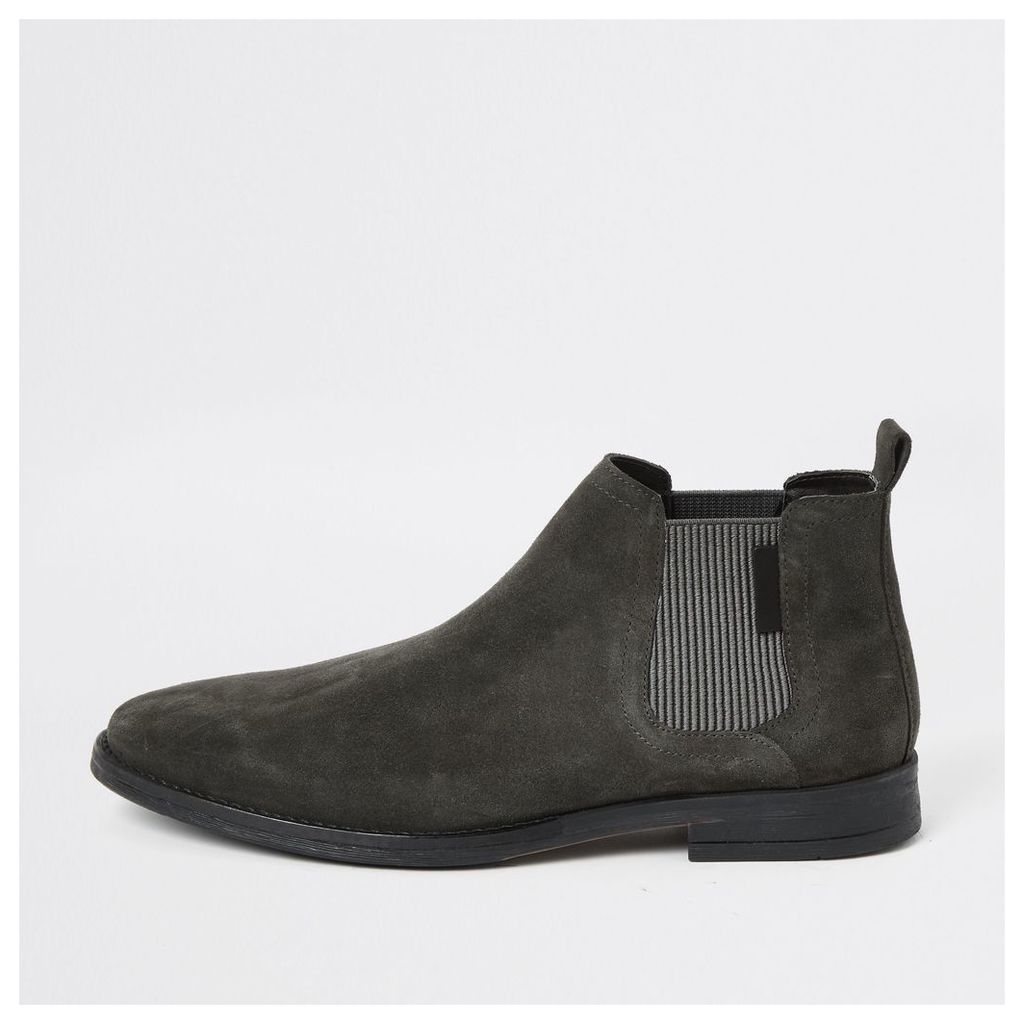Mens River Island Grey low suede Chelsea boots