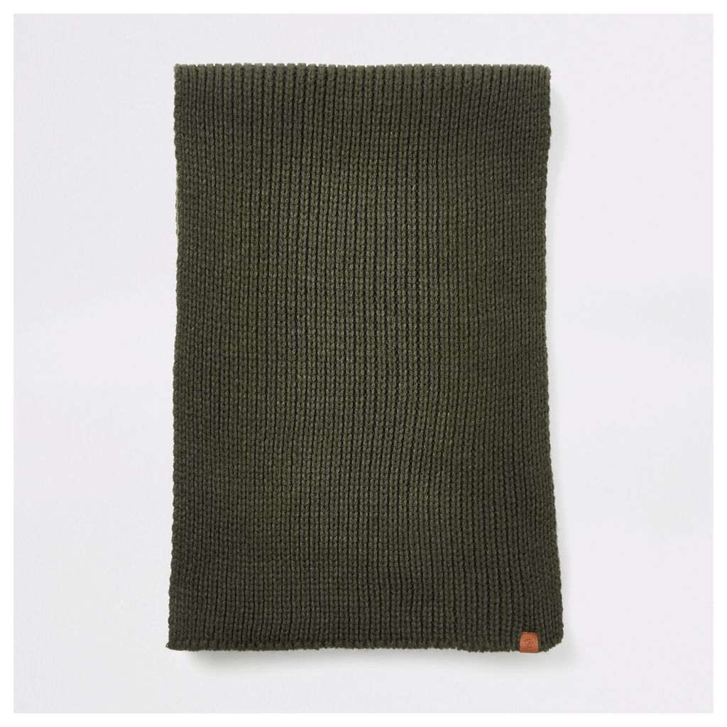 Mens River Island Khaki Prolific ribbed knit scarf