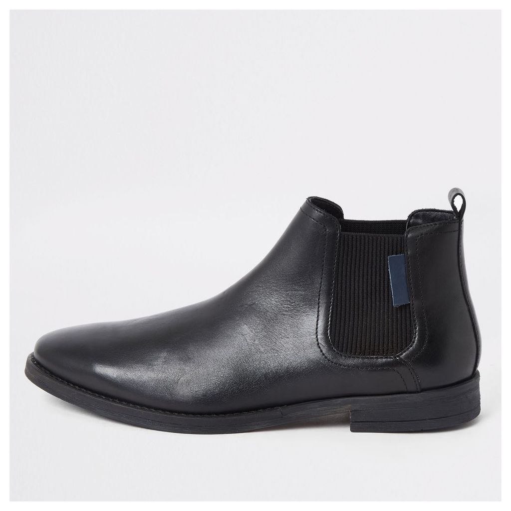 Mens River Island Black leather pointed toe Chelsea boots