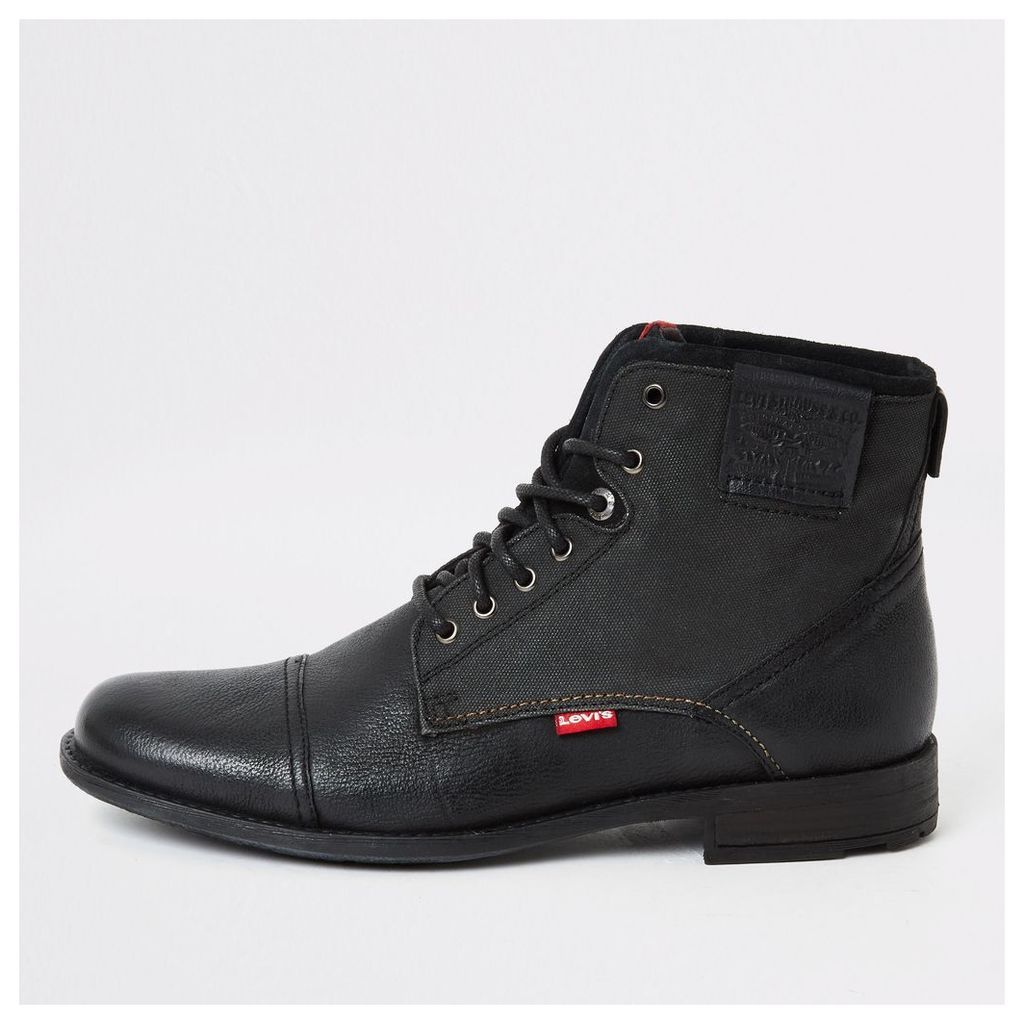 Mens River Island Levi's Black Fowler lace-up ankle boots